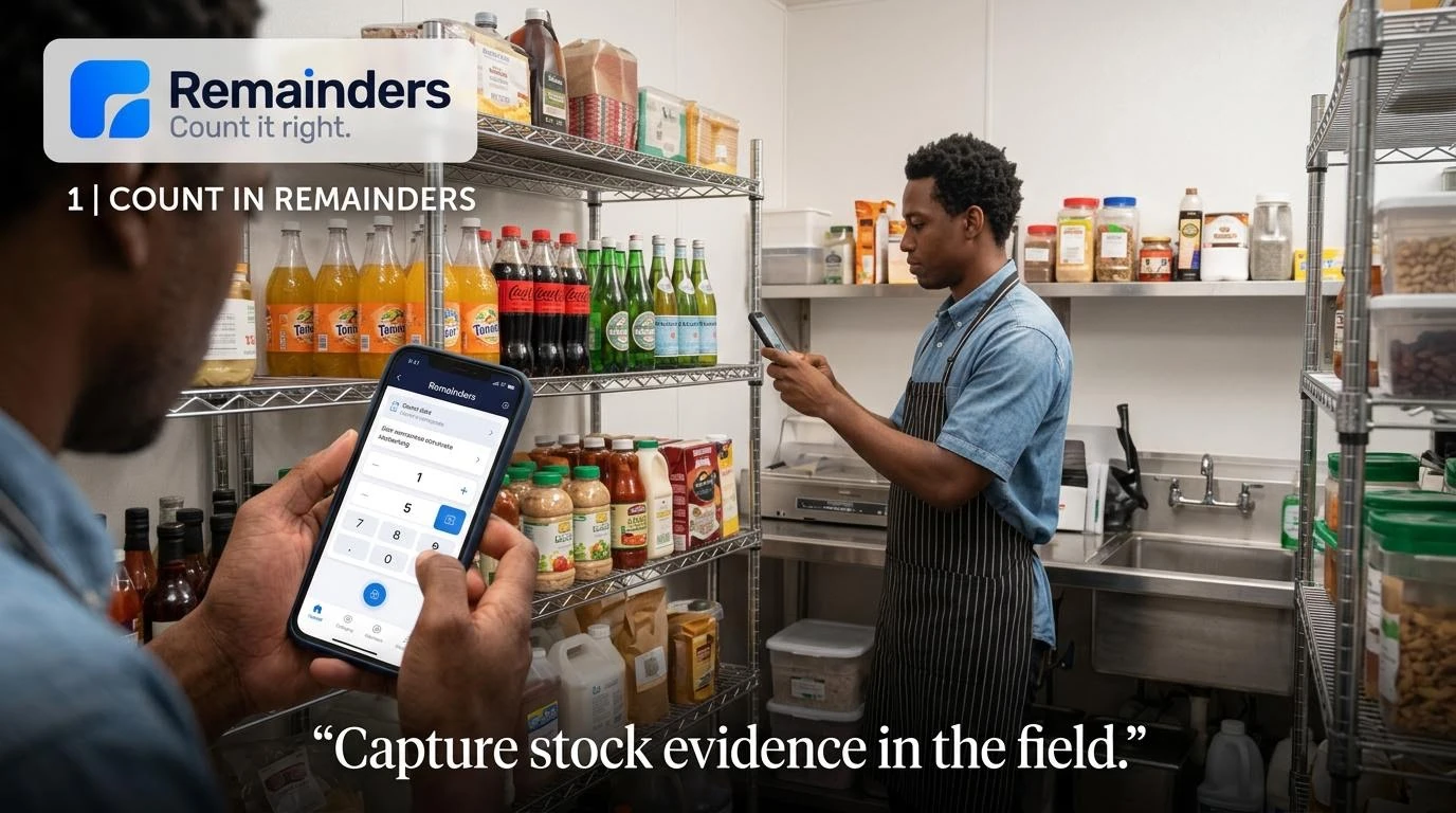 Stock counting in Remainders alongside the physical items being counted